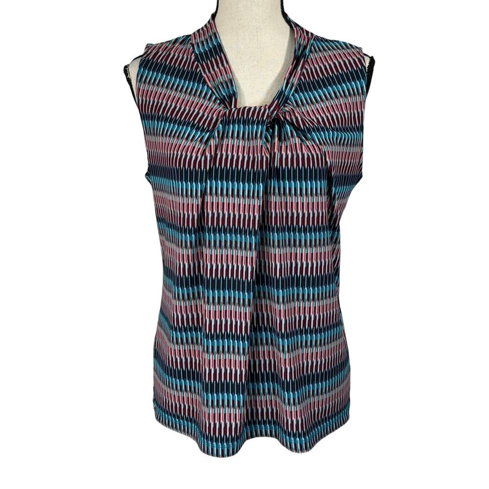 Talbots Medium Top Geometric Stretch Twist V-Neck Pullover Multicolor